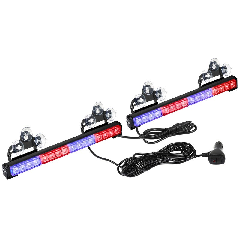 ASPL 2x16.8 inch Emergency Flashing LED Traffic Advisor Strobe Light Bar 32LED 26 Flash Patterns Interior Safety Warning Lights (Red/Blue) - Image 1